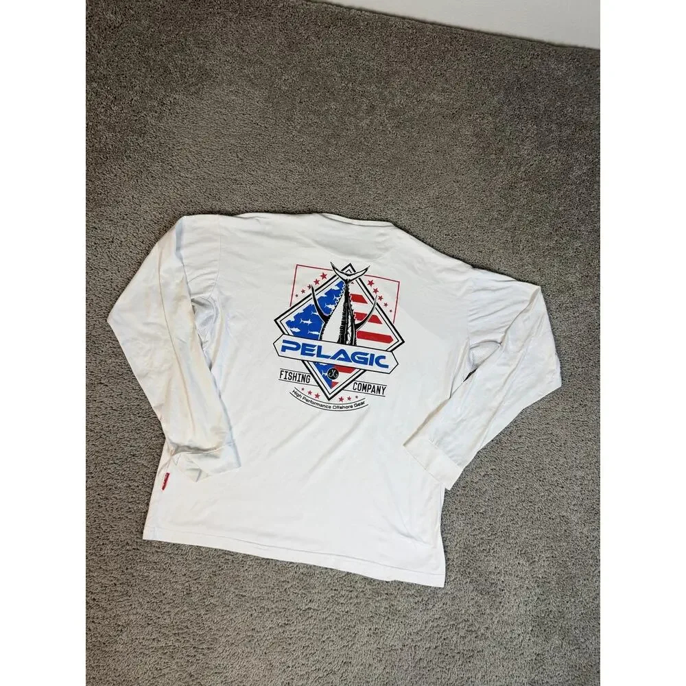 PELAGIC Rash Guard Mens XL White Long Sleeve Breathable Lightweight Mesh